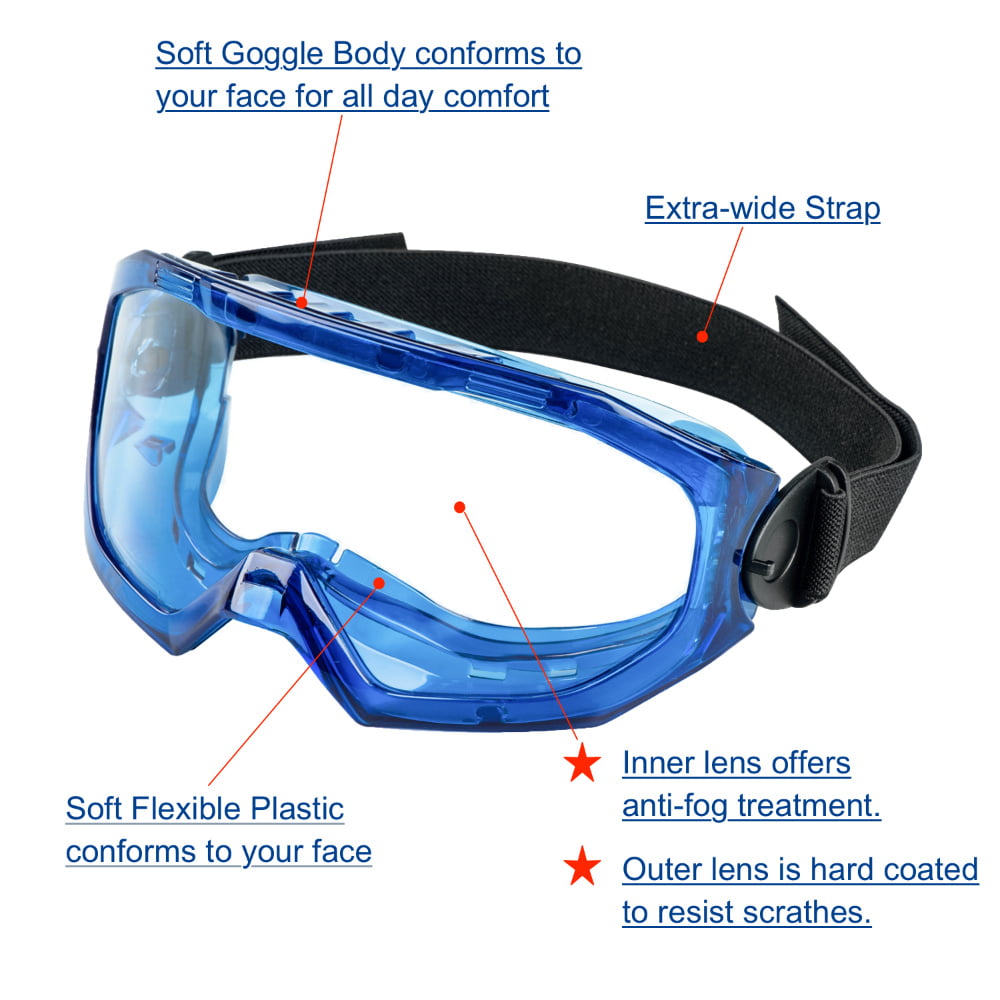 KG502 Safety Goggles with Anti-Fog Dual Lens, Indirect Ventilation, and Soft Flexible Frame for Industrial, Lab, and DIY Use