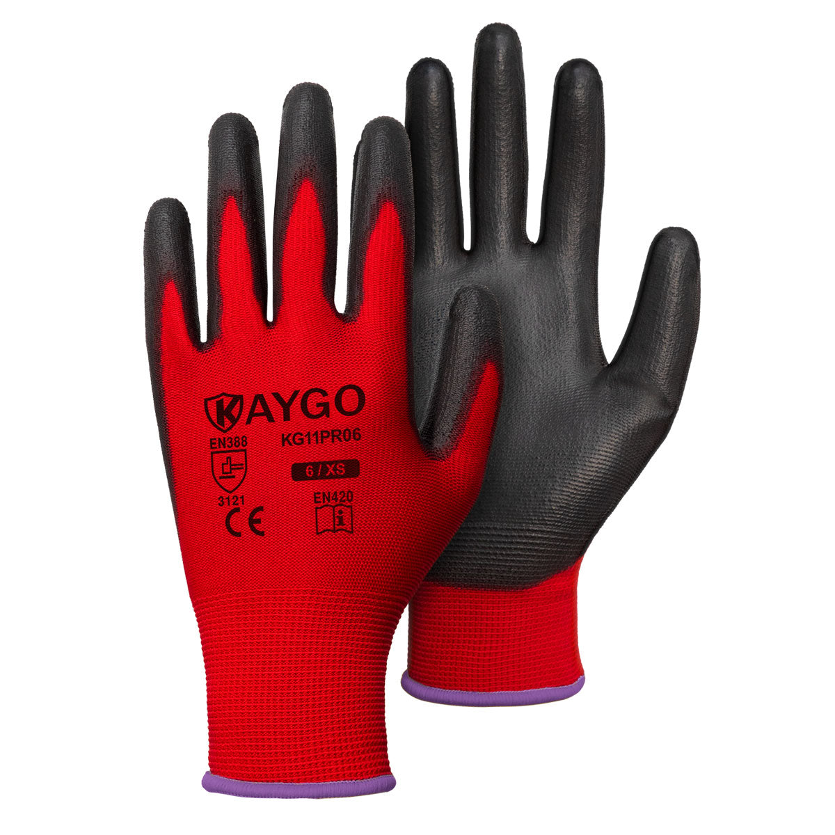 KAYGO KG11P Work Gloves for Precision Assembly, Parcel Sorting & Home Gardening — PU Coated Palm & Fingers (Touchscreen Option)