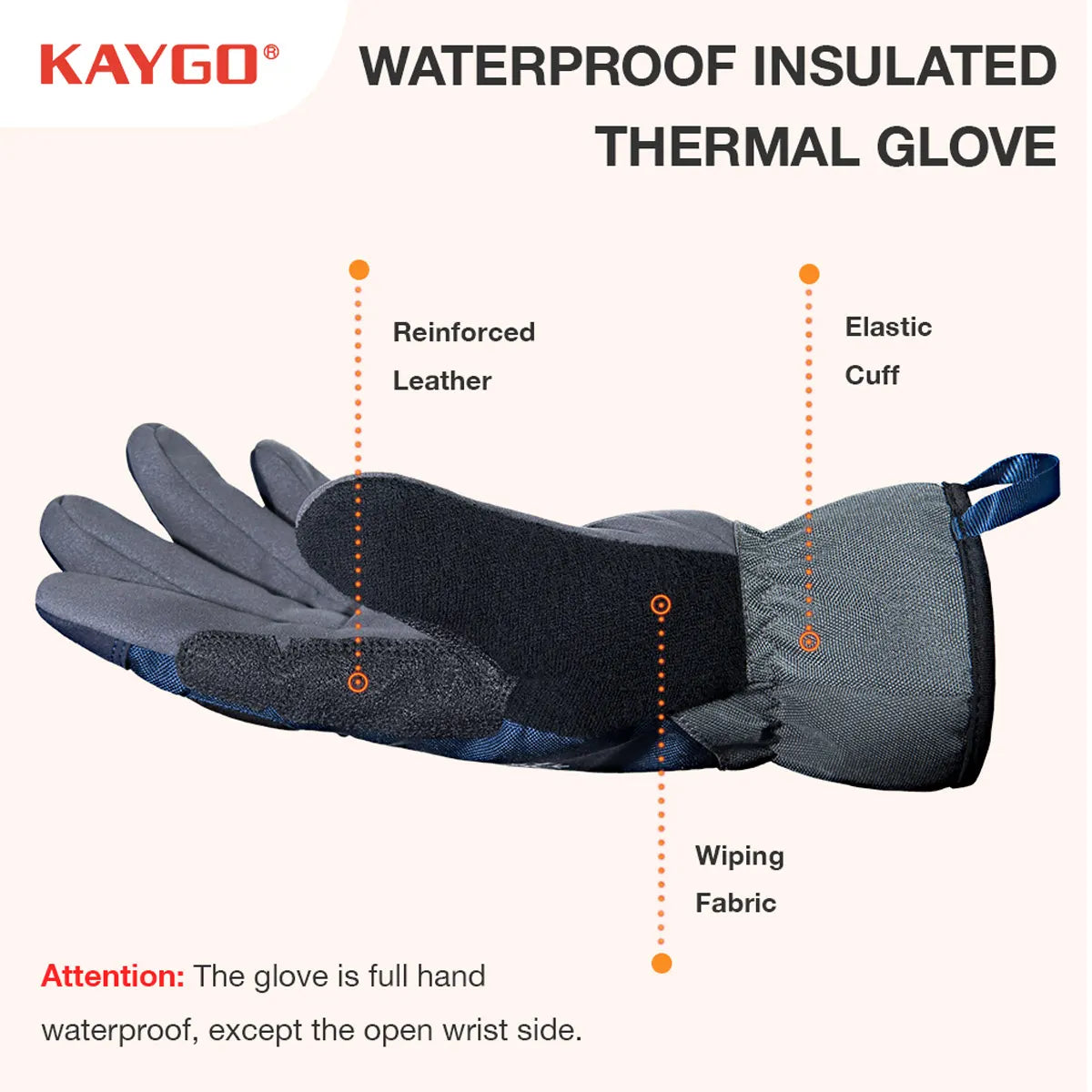 KAYGO KG168W Waterproof Thermal Winter Work Gloves with Fleece Lining and Reinforced Leather Palm