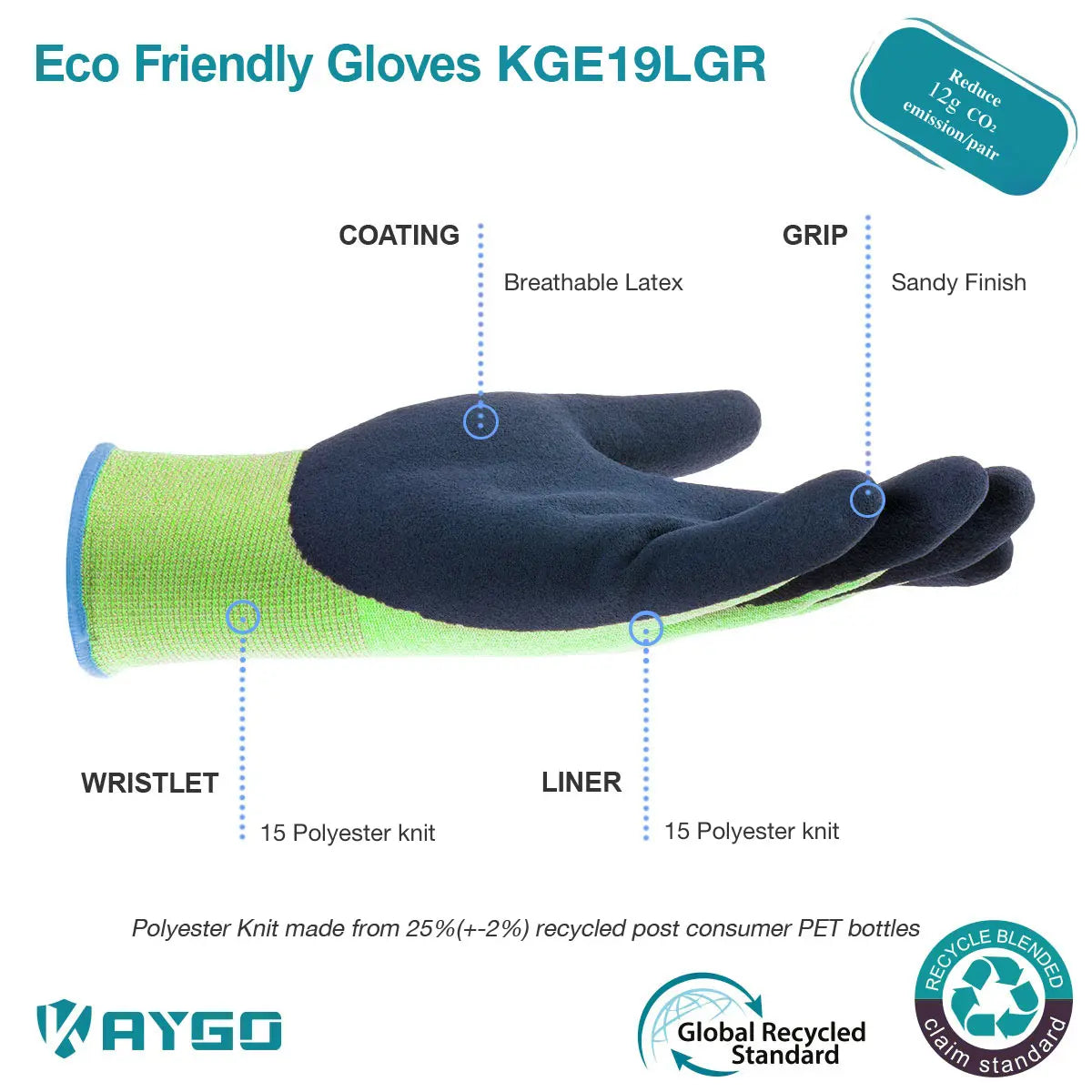 KGE19 Eco Friendly Work Gloves with Latex Coated on Palm and Fingers