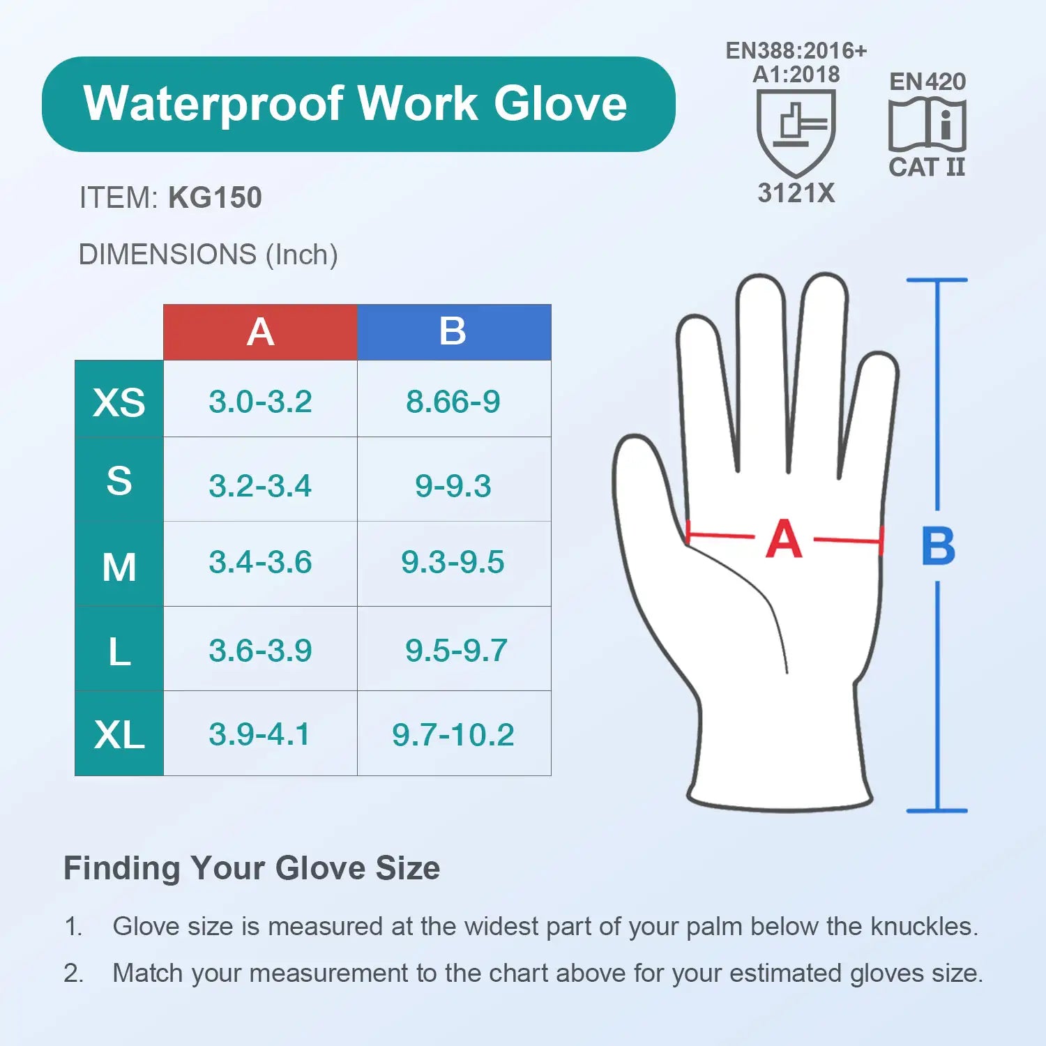 KG150 Waterproof Work Gloves with Double Rubber Coated