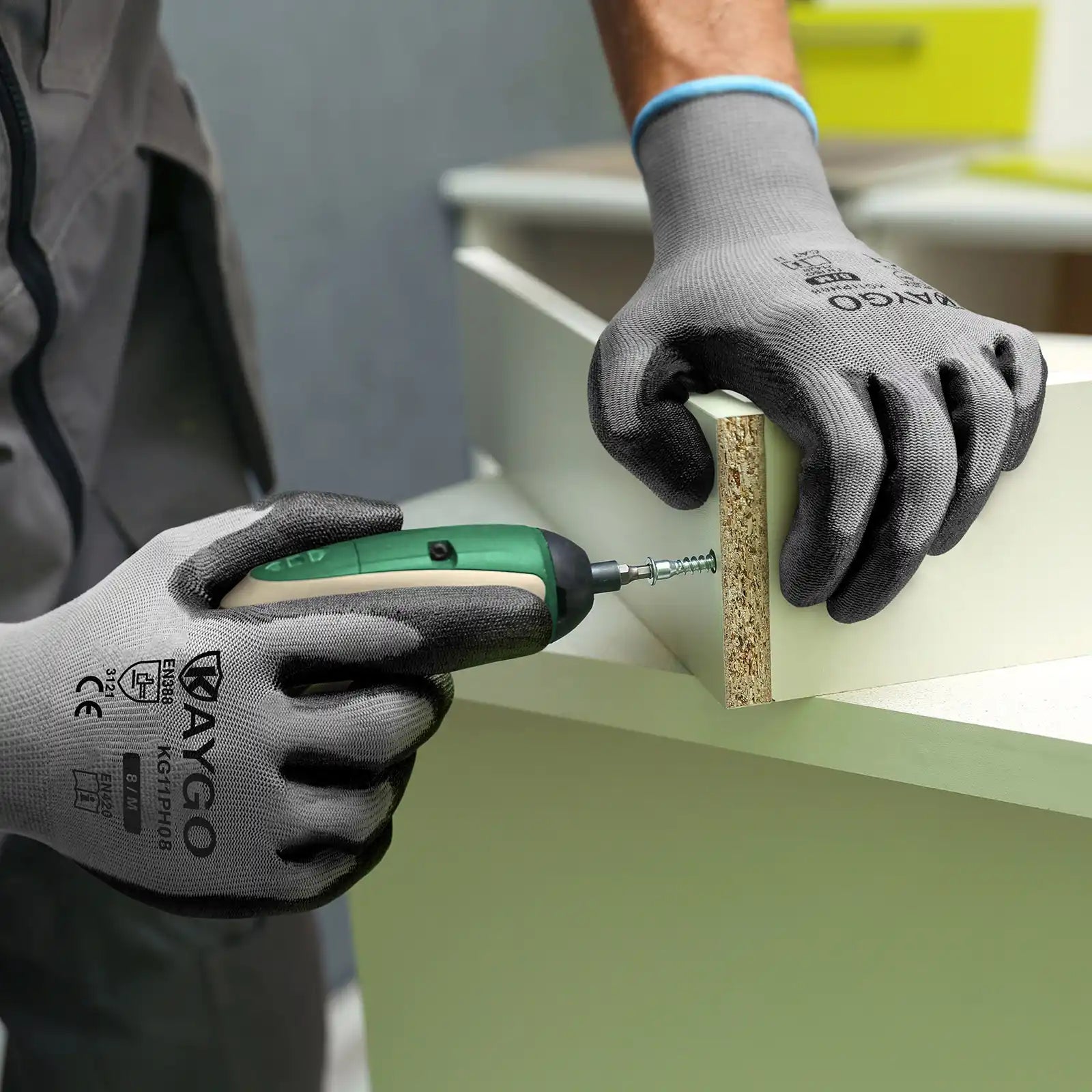 KG11 Seamless Knit Polyester Work Gloves with Polyurethane Coated on Palm and Fingers