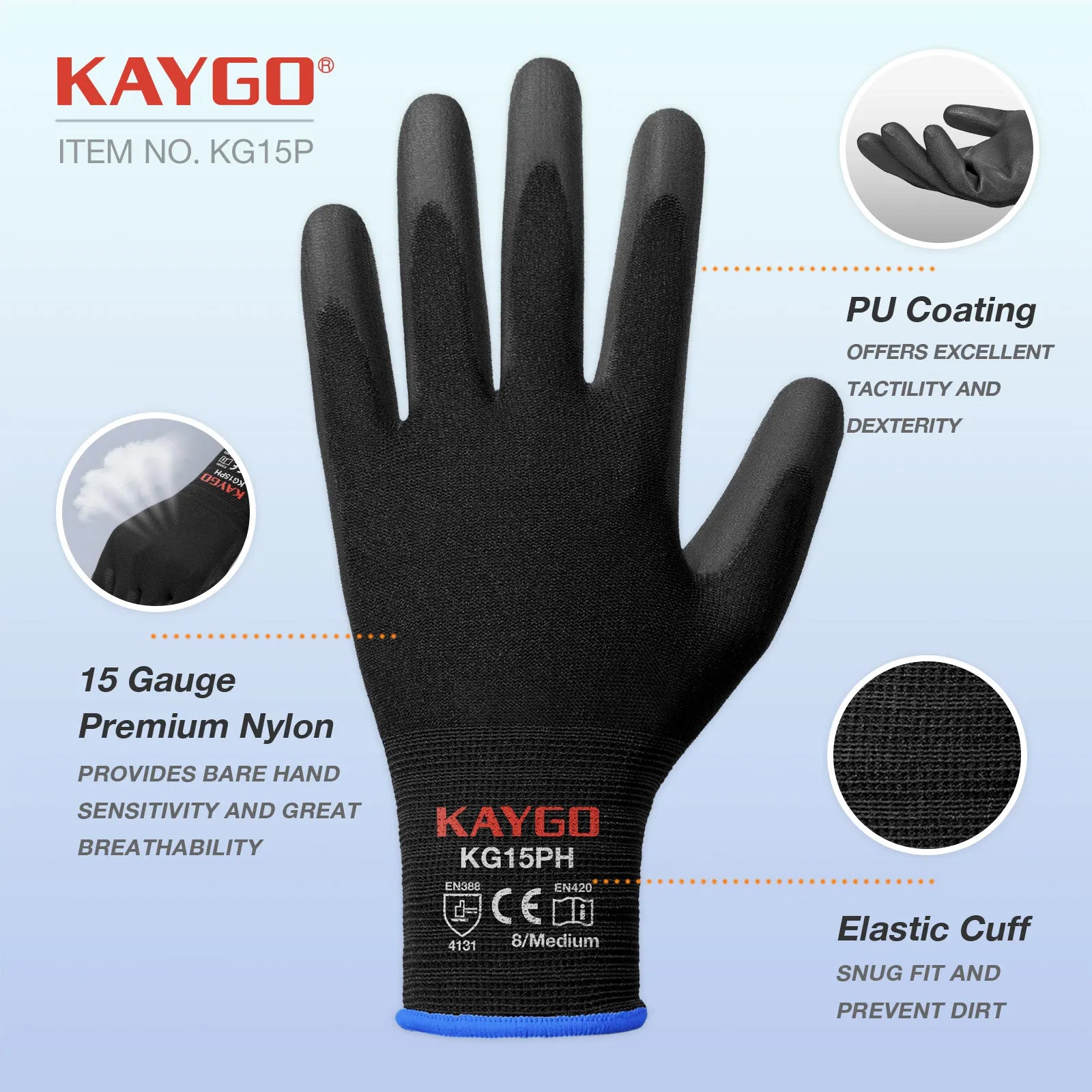 Seamless Knit Nylon Work Gloves with Polyurethane Coated on Palm and Fingers