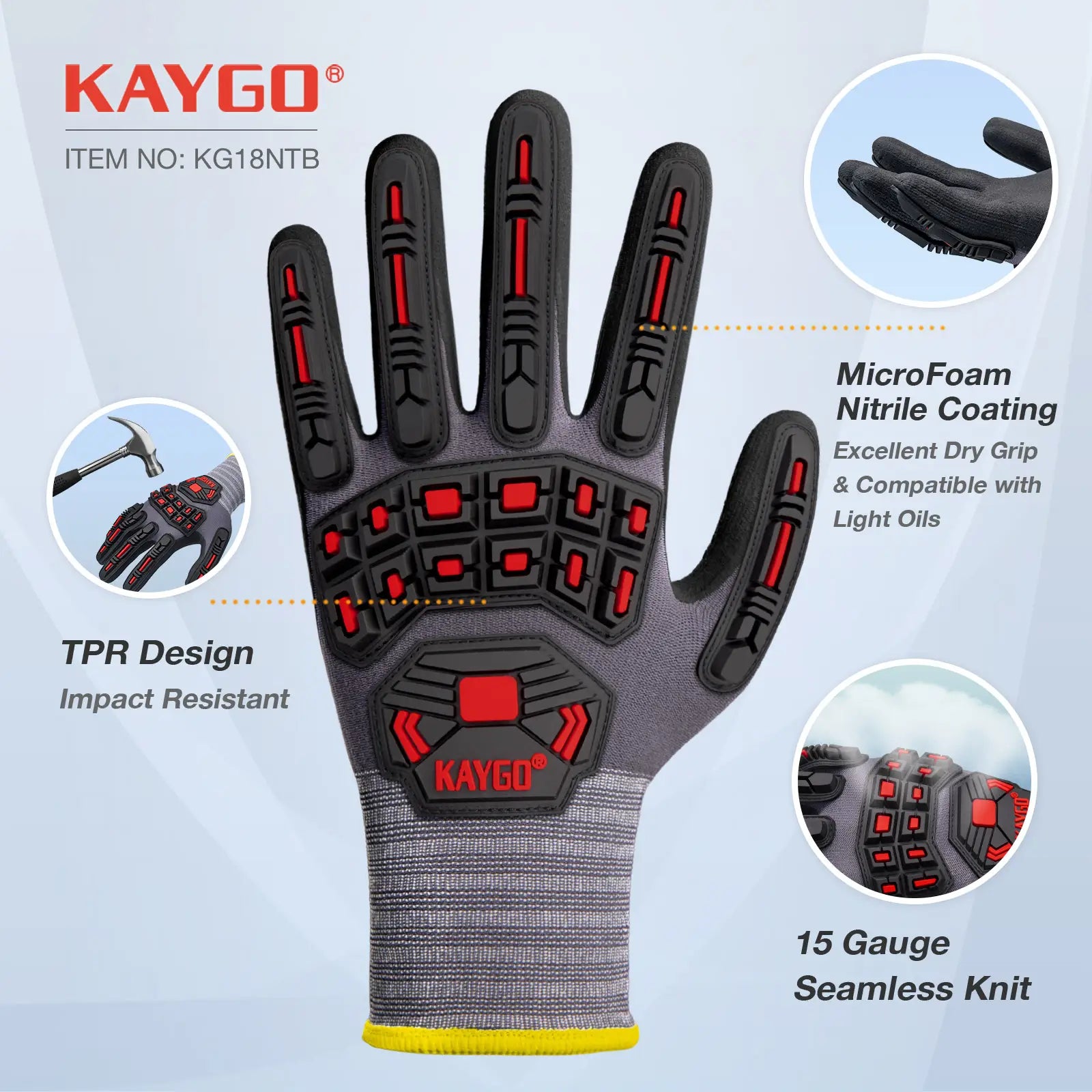 KG18N Seamless Knit Nylon Work Gloves with Microfoam Nitrile Coated on Palm and Fingers
