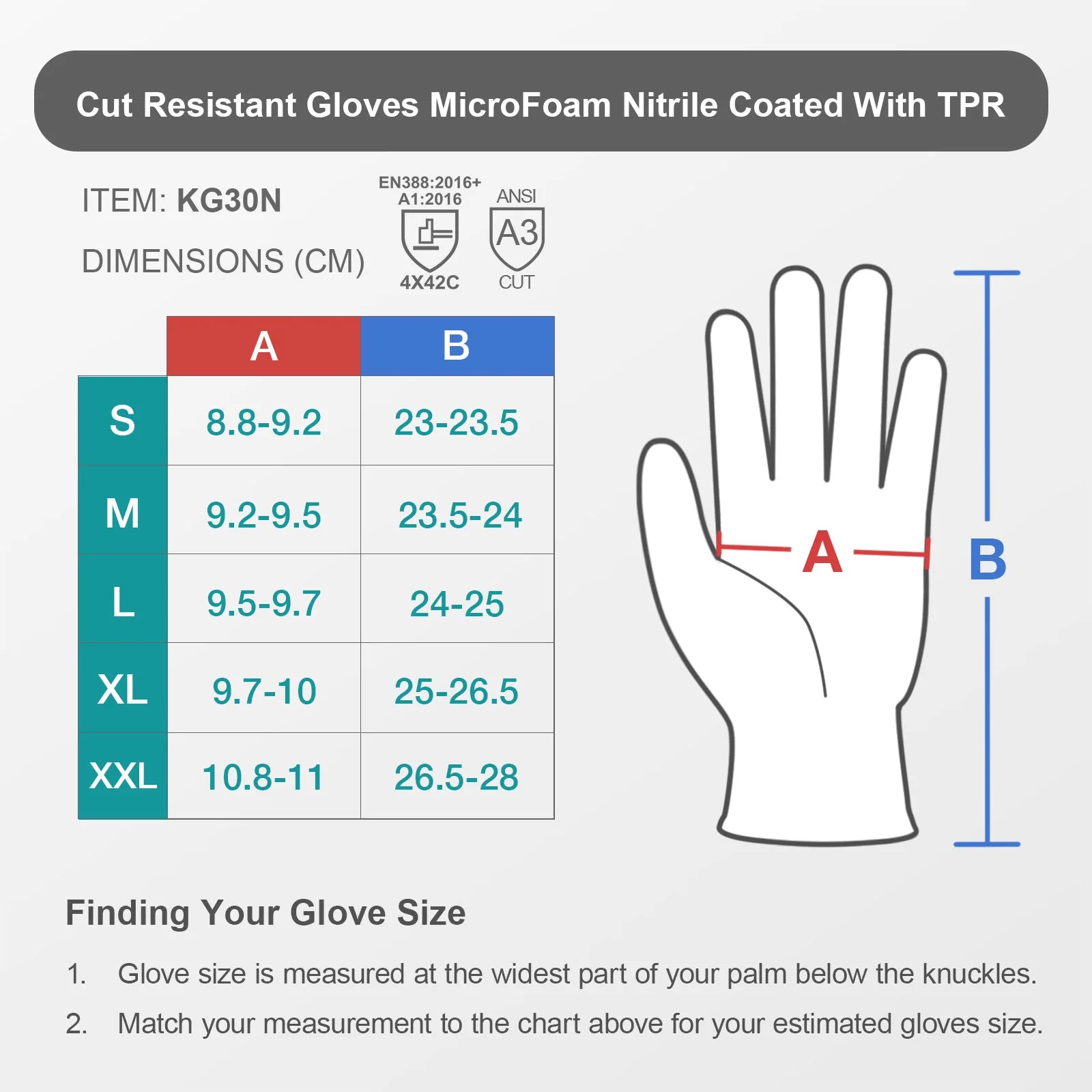 A3 Cut Resistant with TPR Impact Reducing Work Gloves