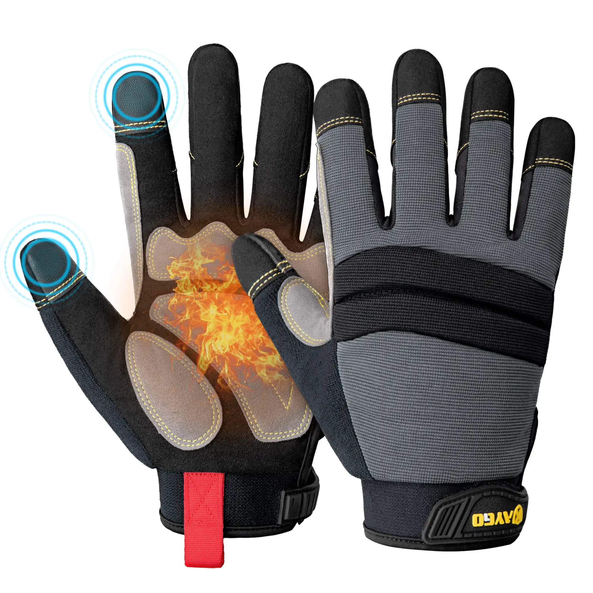 KAYGO KG127W Winter Mechanic Work Gloves – Thermal Insulated with Latex Grip and Touchscreen Compatibility, Double Lining for Cold Weather Protection