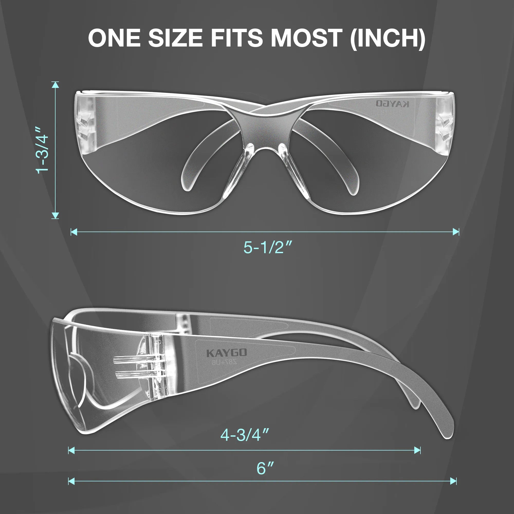 KAYGO KG510P Safety Glasses with Clear Polycarbonate Lens, Anti-Scratch Coating, and Lightweight Wraparound Frame