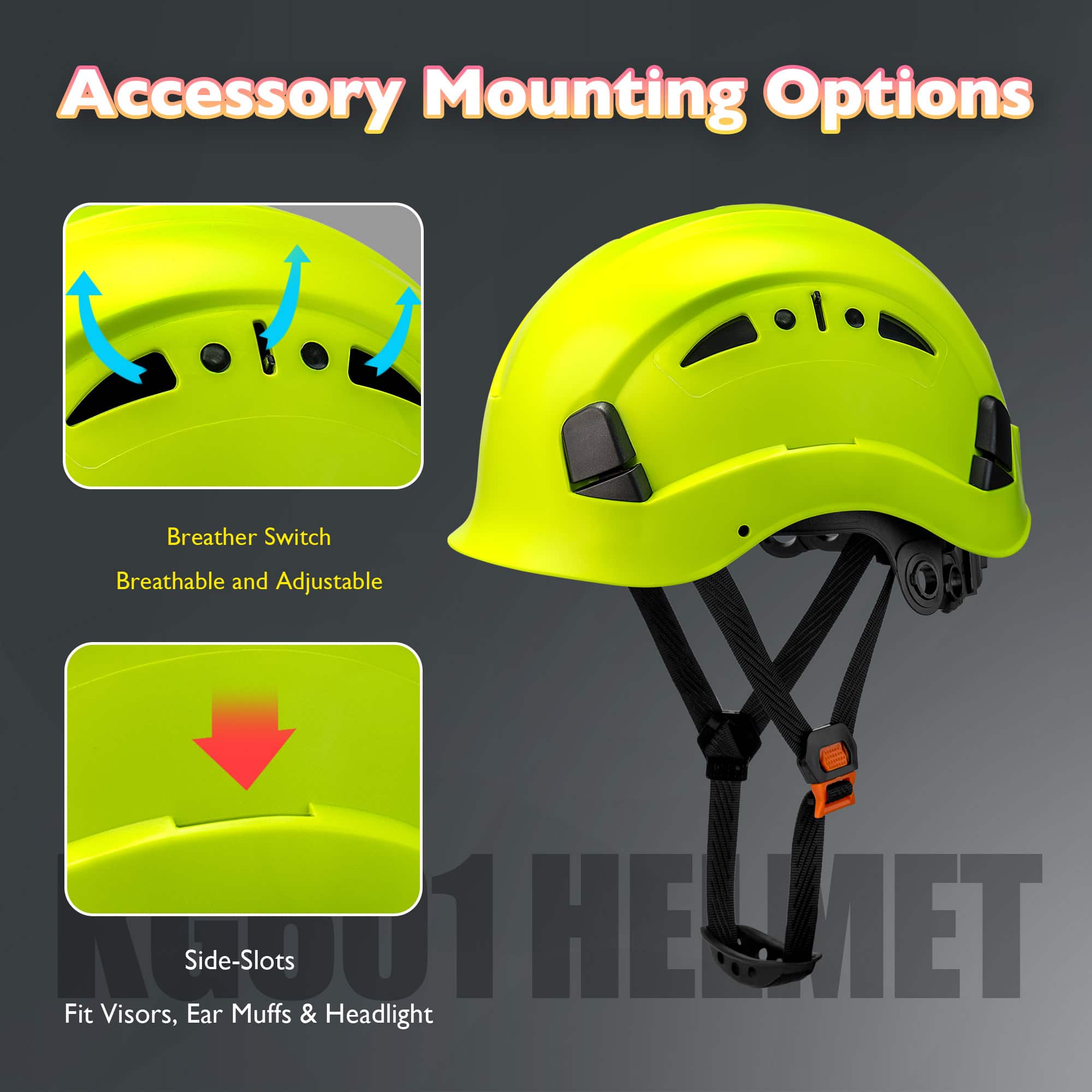 KAYGO KG601 Safety Helmet with Adjustable Fit, Chin Strap, and Vented ABS Shell for Construction and Industrial Use