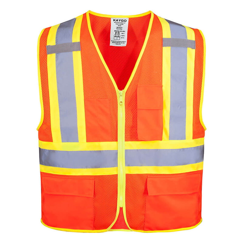 KG0100 High Visibility Vest ANSI Type R Class 2 Reflective Vest with Pockets and Zipper