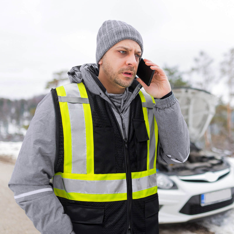 KG0100 High Visibility Vest ANSI Type R Class 2 Reflective Vest with Pockets and Zipper