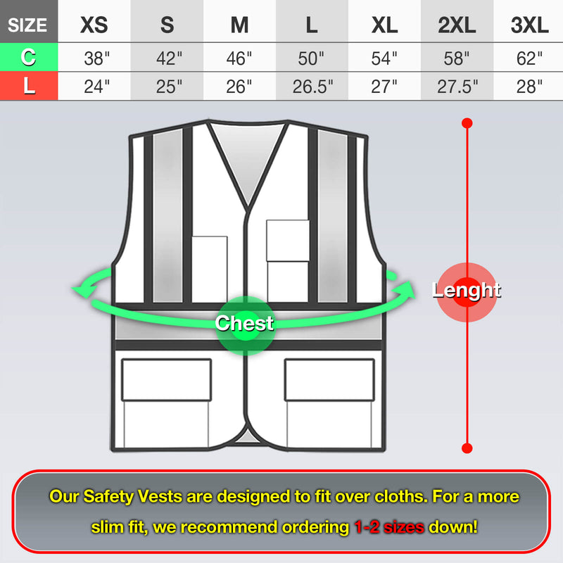 KG0100 High Visibility Vest ANSI Type R Class 2 Reflective Vest with Pockets and Zipper