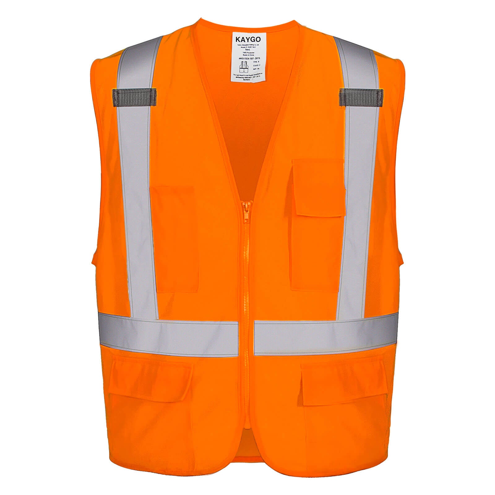ANSI Class 2 Hi Vis Reflective Vest with Pockets and Zipper