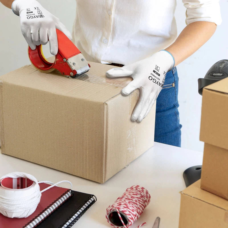KAYGO KG11P Work Gloves for Precision Assembly, Parcel Sorting & Home Gardening — PU Coated Palm & Fingers (Touchscreen Option)