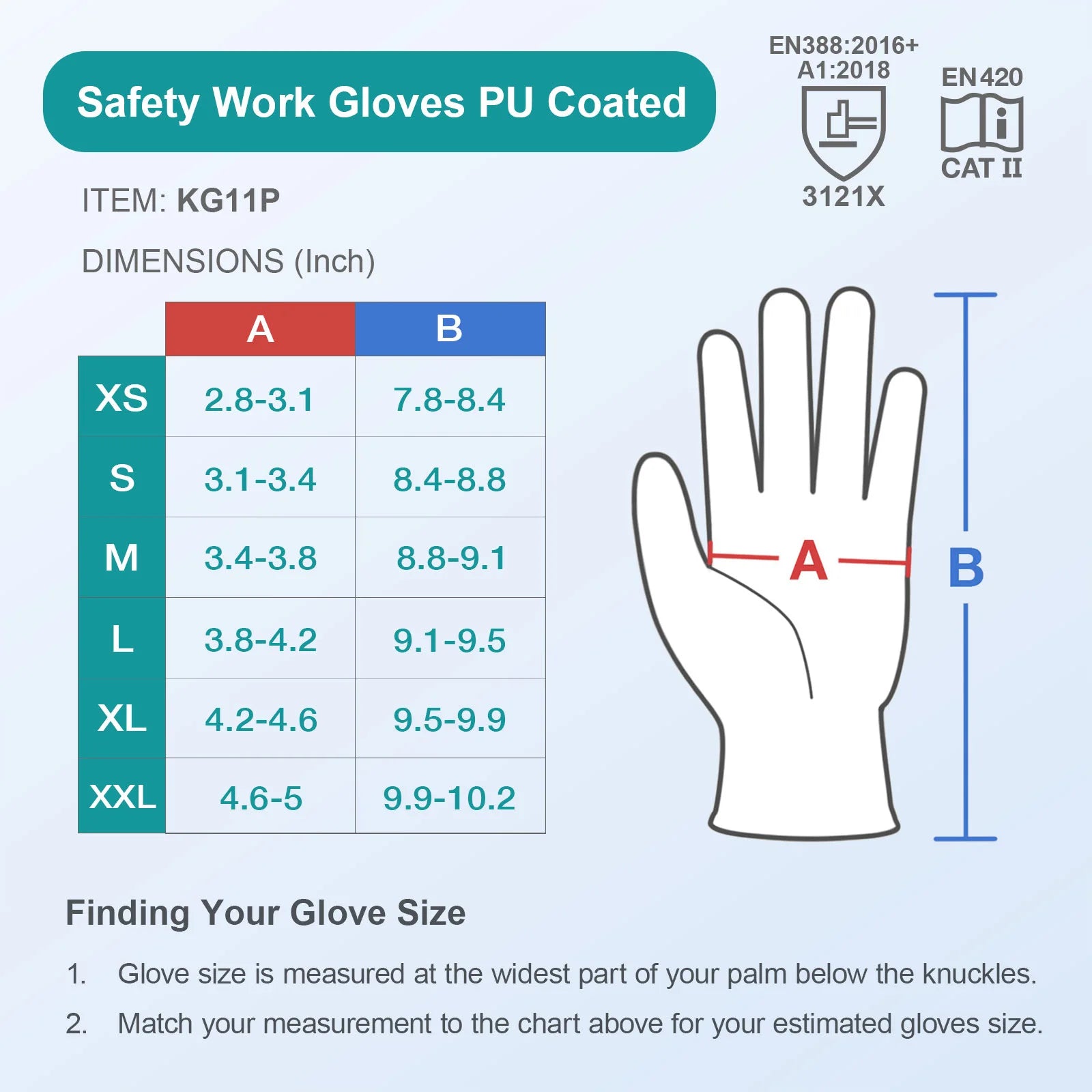 KAYGO KG11P Work Gloves for Precision Assembly, Parcel Sorting & Home Gardening — PU Coated Palm & Fingers (Touchscreen Option)