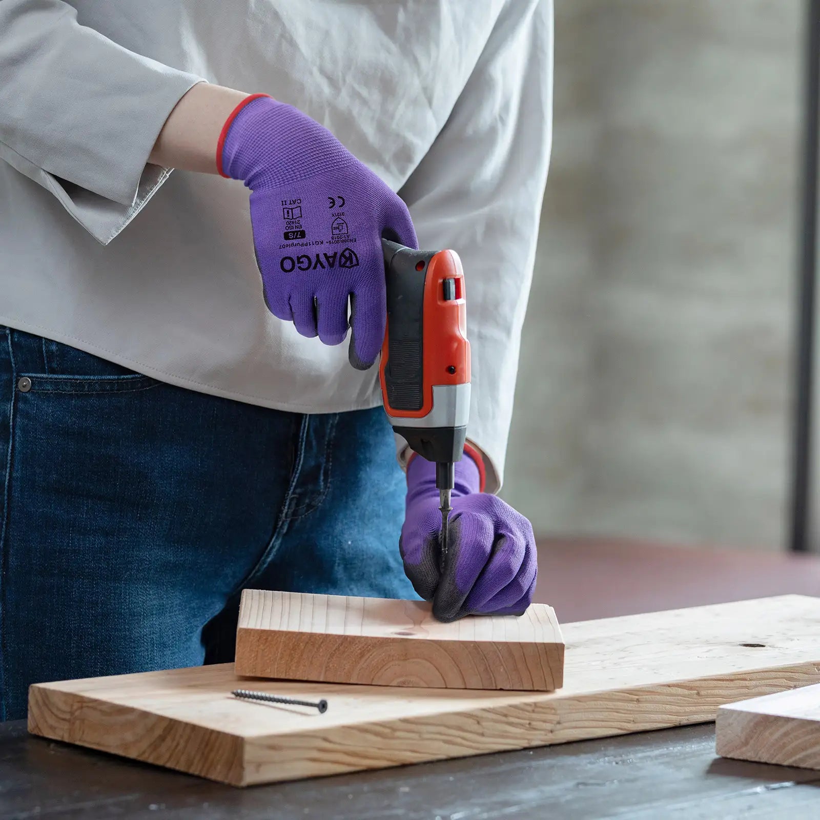 KAYGO KG11P Work Gloves for Precision Assembly, Parcel Sorting & Home Gardening — PU Coated Palm & Fingers (Touchscreen Option)