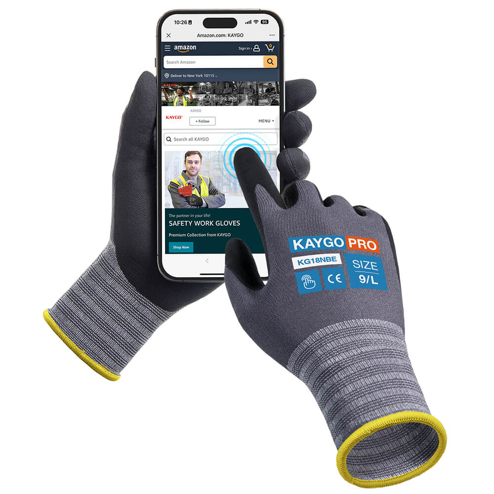 KAYGO Safety Work Gloves PU Coated-6 Pairs, KG18NB MicroFoam Nitrile Coated  Gloves & KGE19L Eco Friendly Gloves with Breathable Rubber Coated