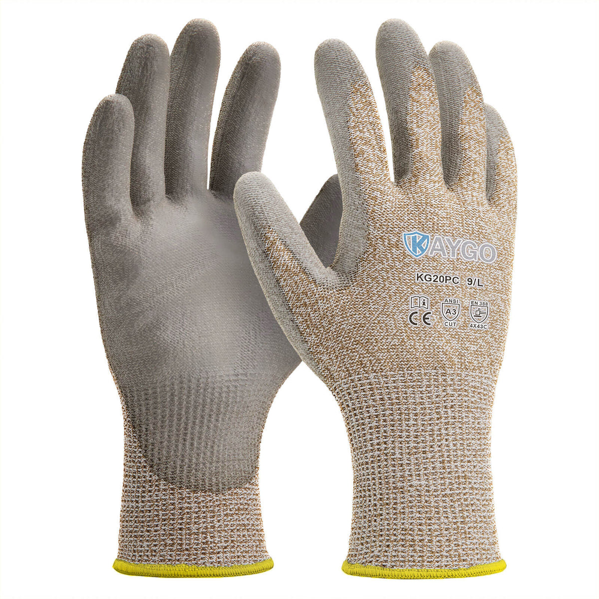 KAYGO Guantes de trabajo resistentes al Corte EN388 4X42C - 2 pares, recubrimientos de nitrilo de espuma micro, buen agarre, lavable a máquina, guantes de seguridad, KG21N (Gris, S, talla 7