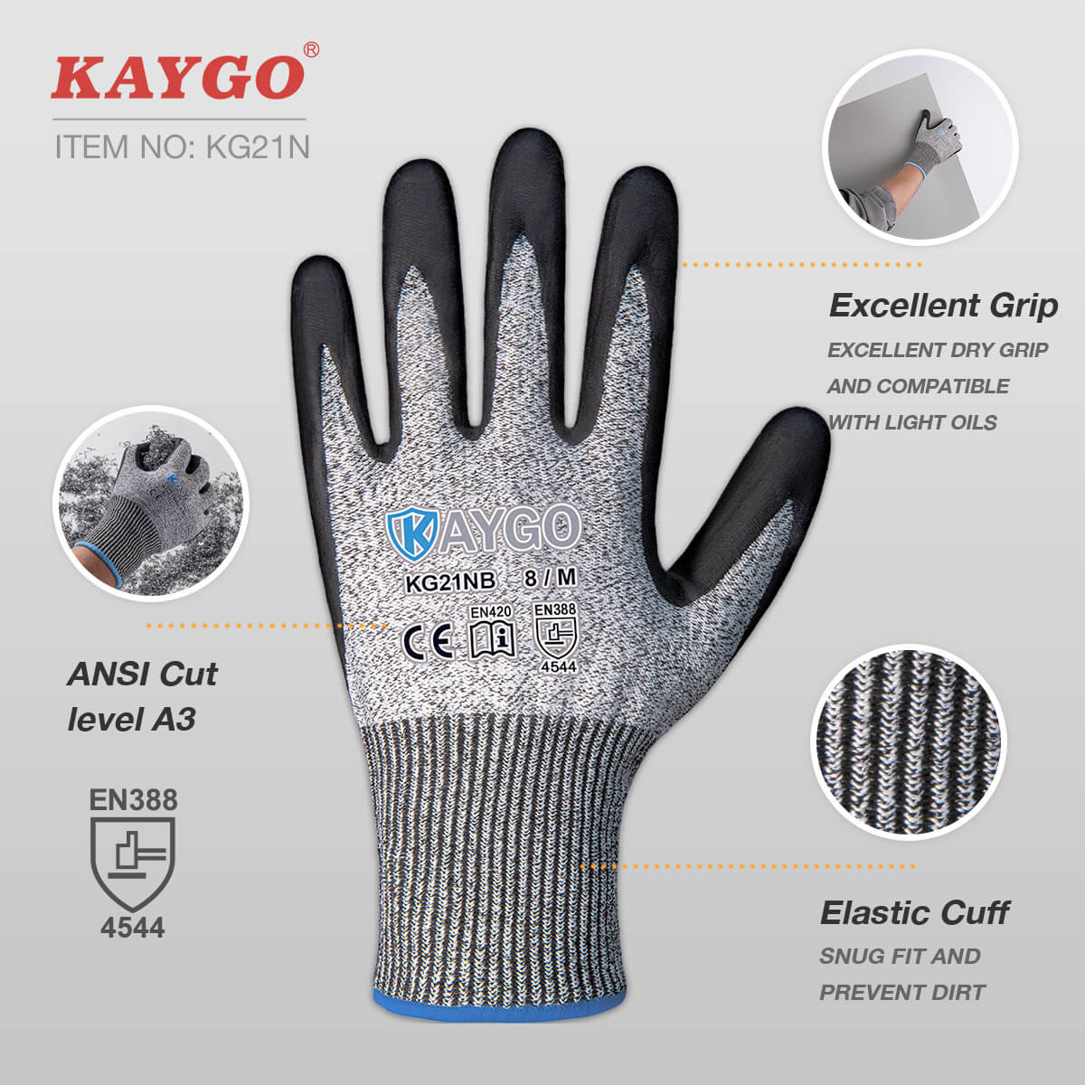 A3 Cut Resistant HPPE Work Gloves with Microfoam Nitrile Coated on Palm and Fingers