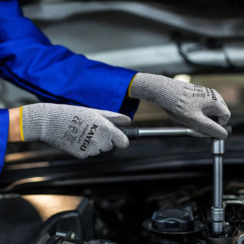 A3 Cut Resistant Gloves with PU Coated Smooth Grip on Palm & Fingers