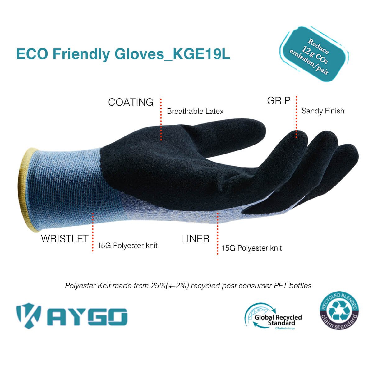 KGE19 Eco Friendly Work Gloves with Latex Coated on Palm and Fingers