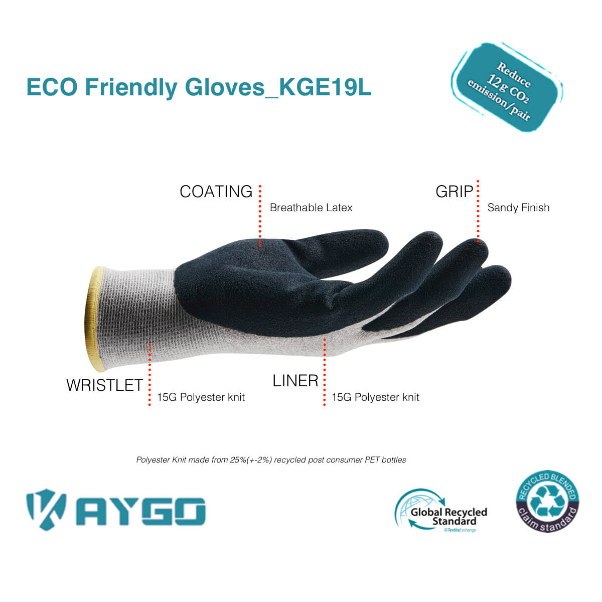 KGE19 Eco Friendly Work Gloves with Latex Coated on Palm and Fingers