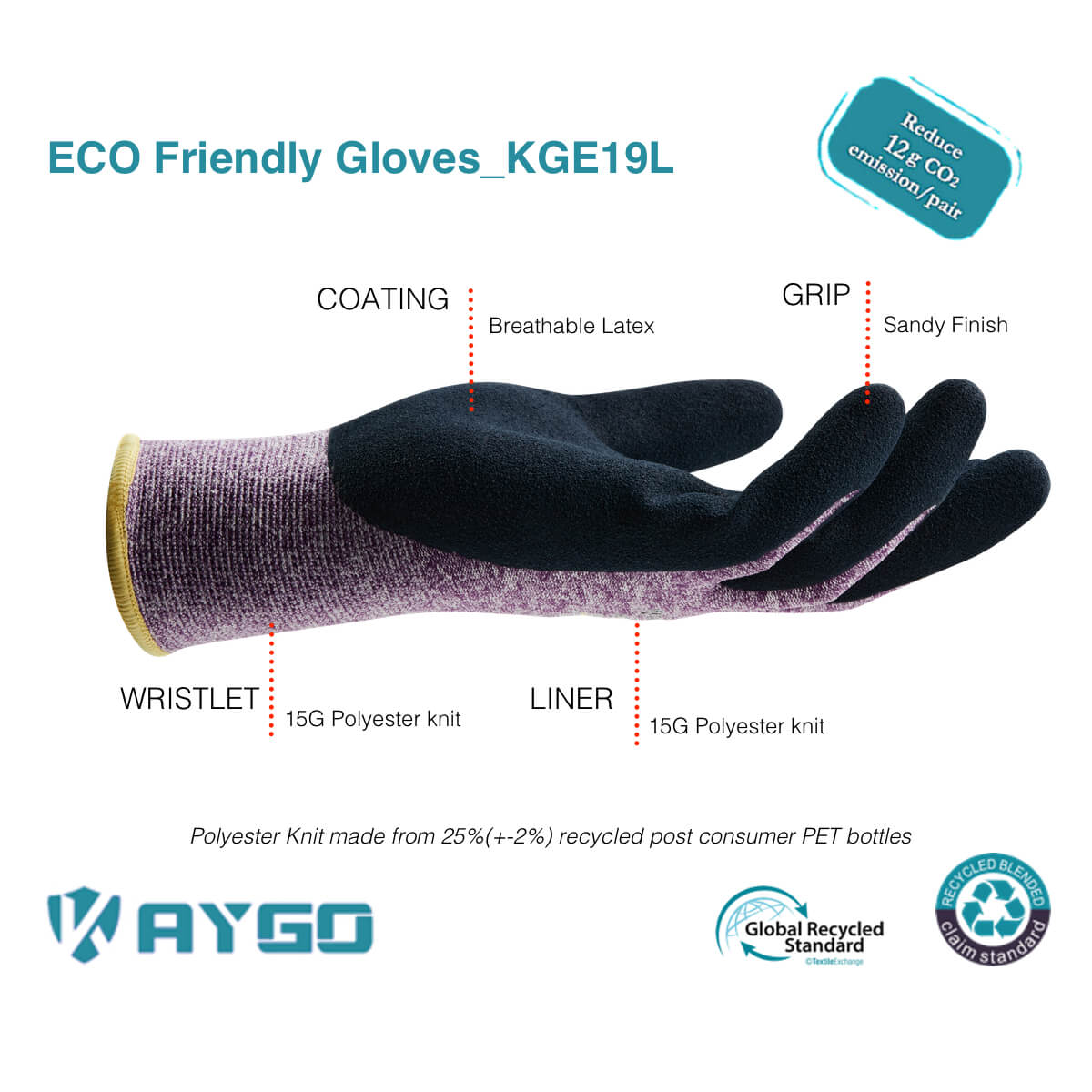 KGE19 Eco Friendly Work Gloves with Latex Coated on Palm and Fingers