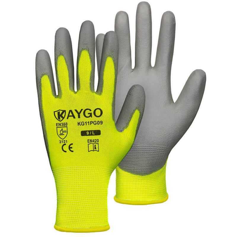 KG11 Seamless Knit Polyester Work Gloves with Polyurethane Coated on Palm and Fingers
