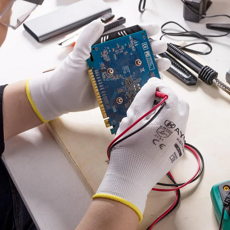 KAYGO KG11P Work Gloves for Precision Assembly, Parcel Sorting & Home Gardening — PU Coated Palm & Fingers (Touchscreen Option)