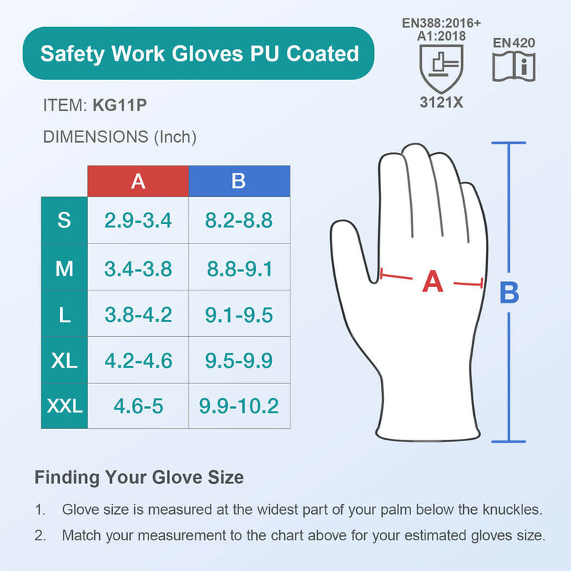 KG11 Seamless Knit Polyester Work Gloves with Polyurethane Coated on Palm and Fingers