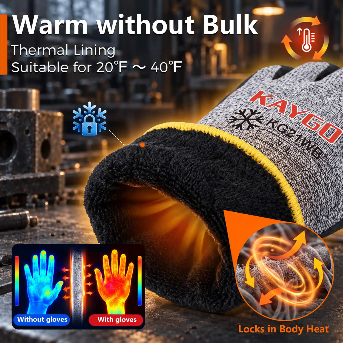 KG21W A4 Cut Resistant Winter Work Gloves with Sandy Nitrile Grip for Construction, Metal Handling & Industrial Maintenance