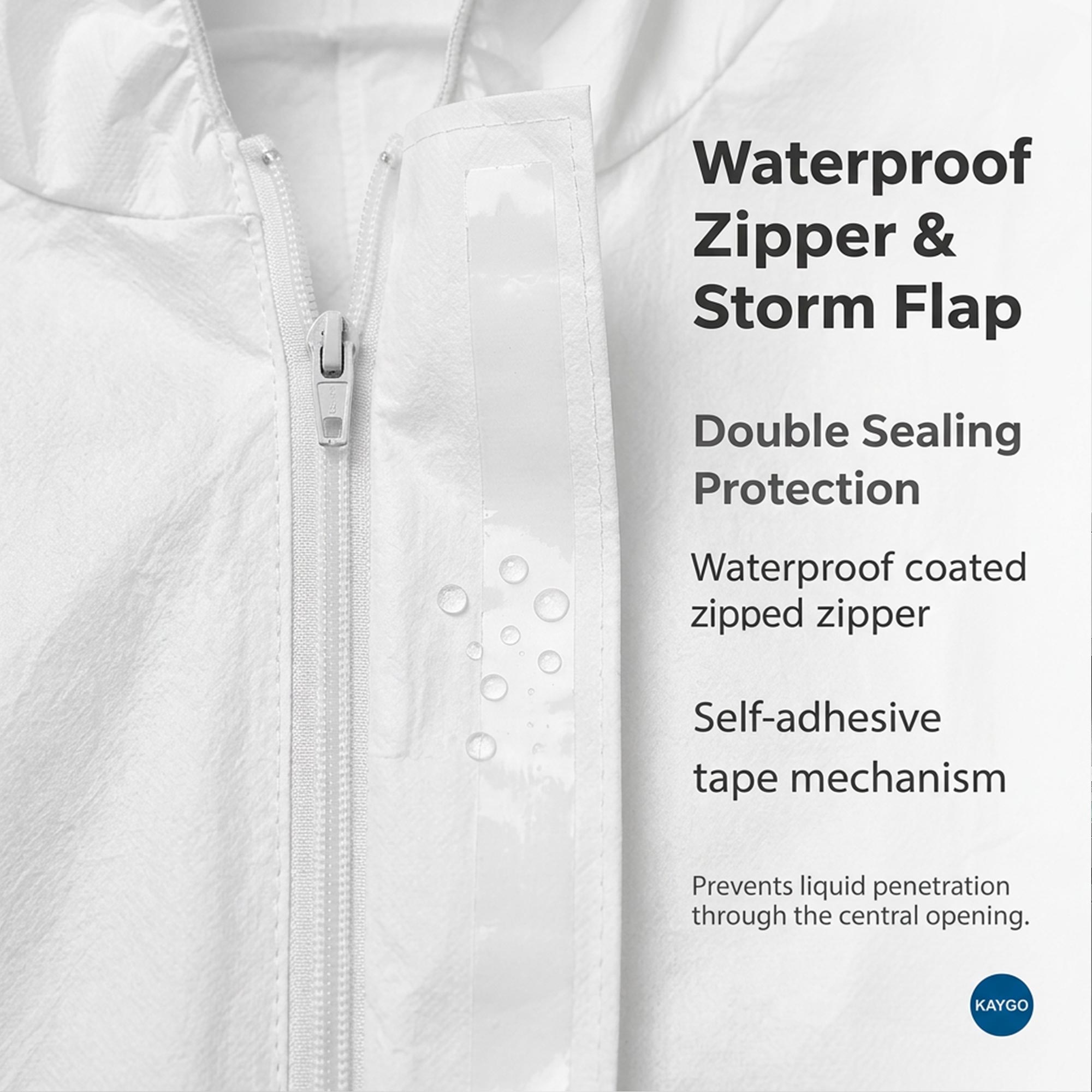 KAYGO Disposable Polypropylene Protective Coverall Suit with Hood, Zipper Front and Elastic Cuffs