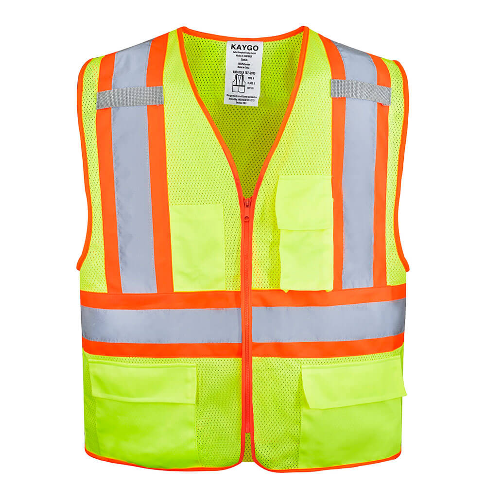 Safety Vest High Visibility-KAYGO KG0100,Reflective Vest with 4 Pockets and Zipper,Meet ANSI/ISEA 107-2015 Type R Class2 Not FR