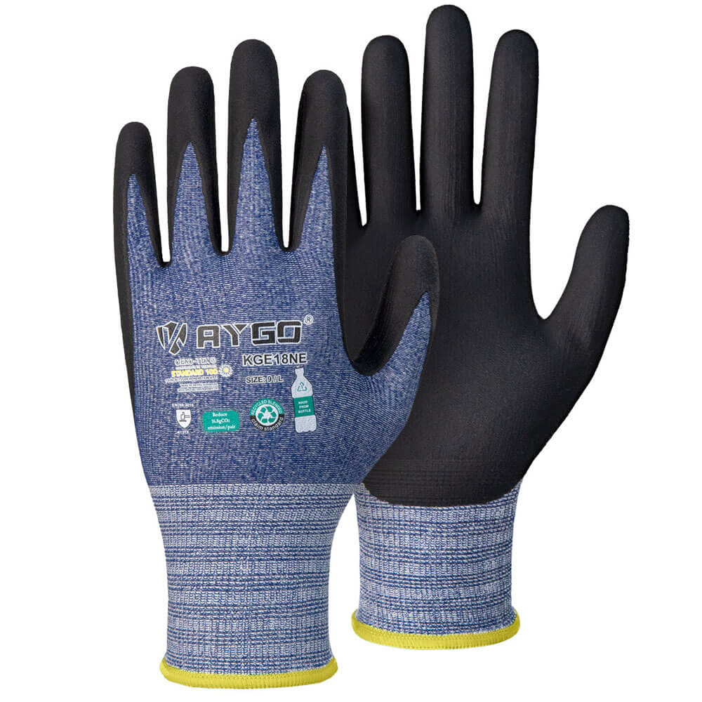 KAYGO Safety Work Gloves Micro-Foam Coated KGE18NE Eco Friendly Glove with Seamless Knit Nylon (Small, Navy Blue)