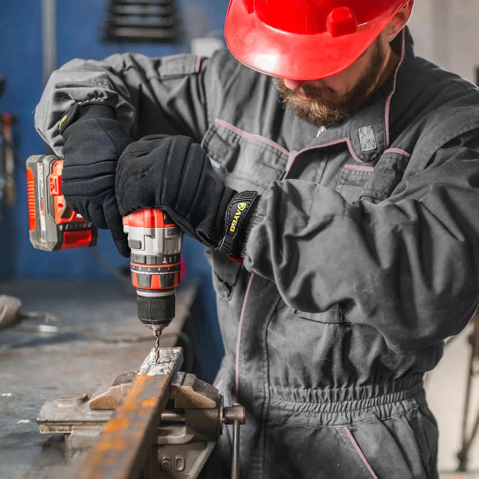 KAYGO KG127W Winter Mechanic Work Gloves – Thermal Insulated with Latex Grip and Touchscreen Compatibility, Double Lining for Cold Weather Protection