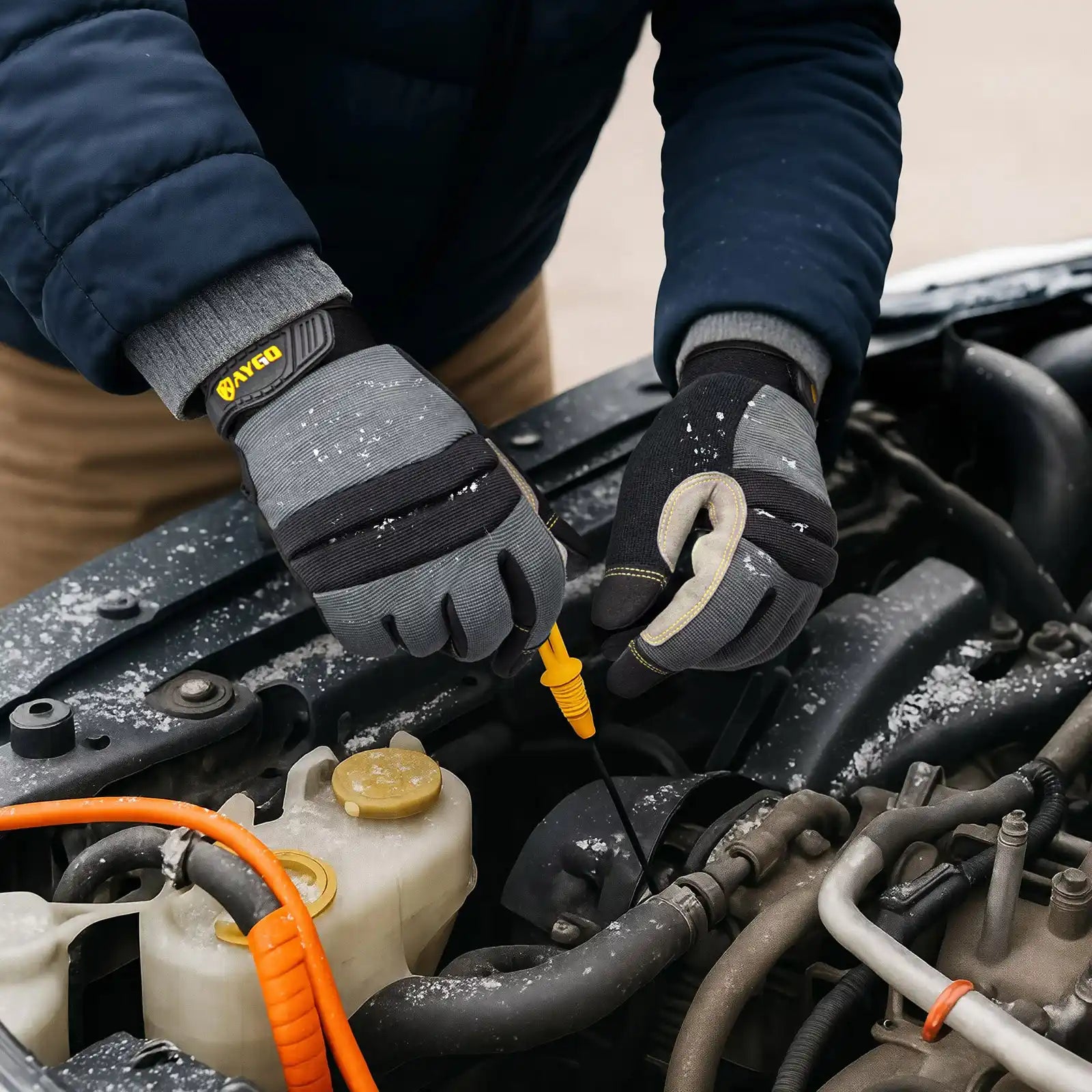 KAYGO KG127W Winter Mechanic Work Gloves – Thermal Insulated with Latex Grip and Touchscreen Compatibility, Double Lining for Cold Weather Protection
