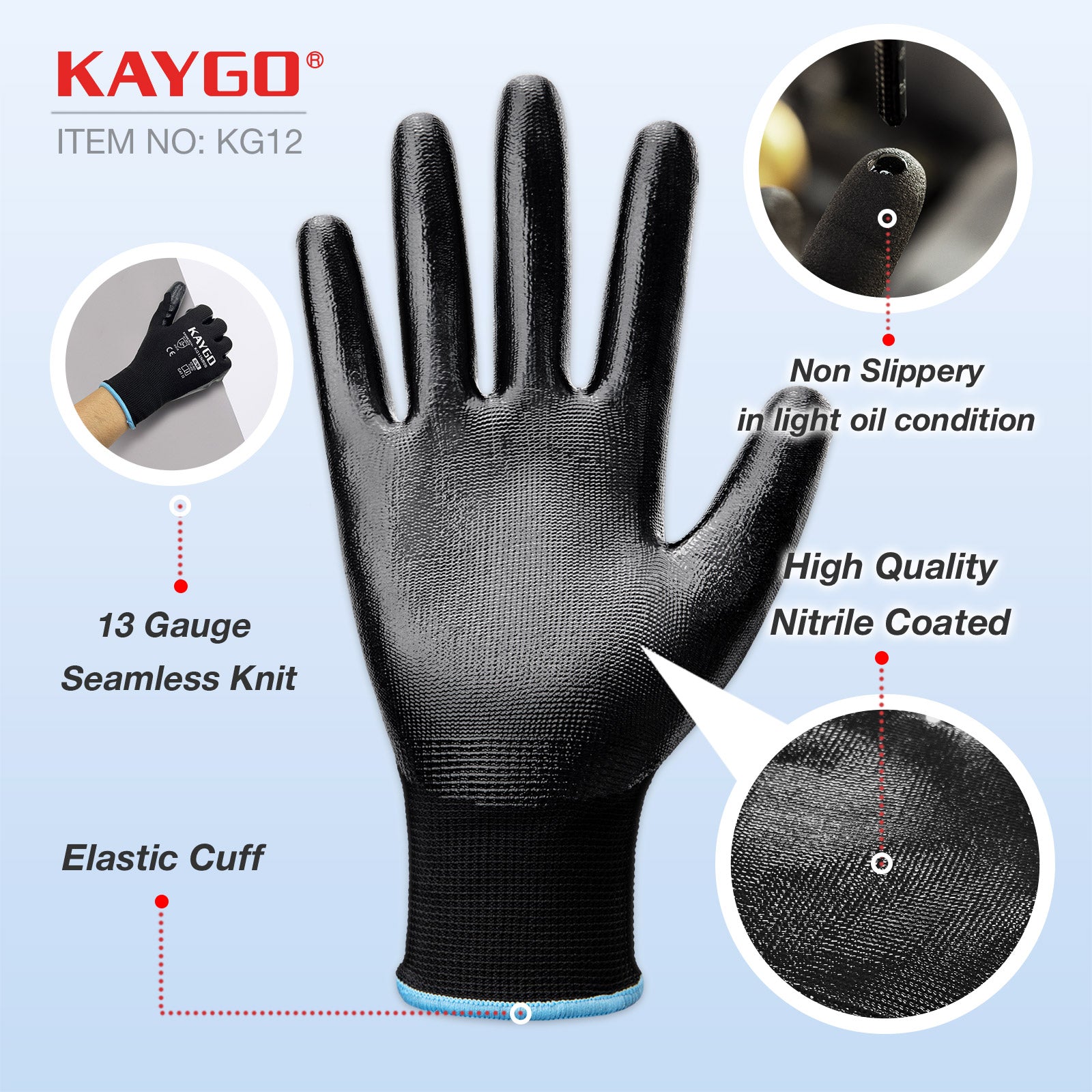 Seamless Knit Polyester Work Gloves with Nitrile Coated on Palm and Fingers