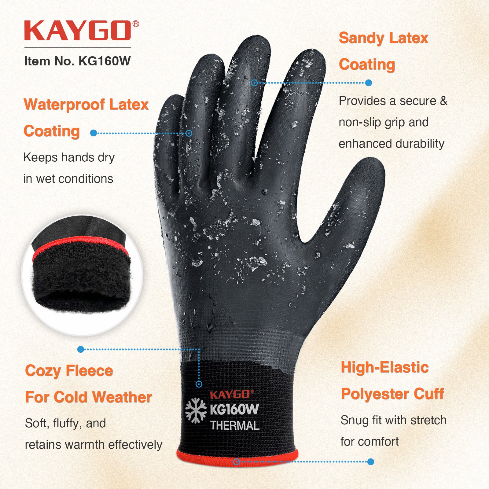 Cold Protection Work Gloves Thermal Insulated Freezer Rubber Coated Gloves Waterproof KG160W