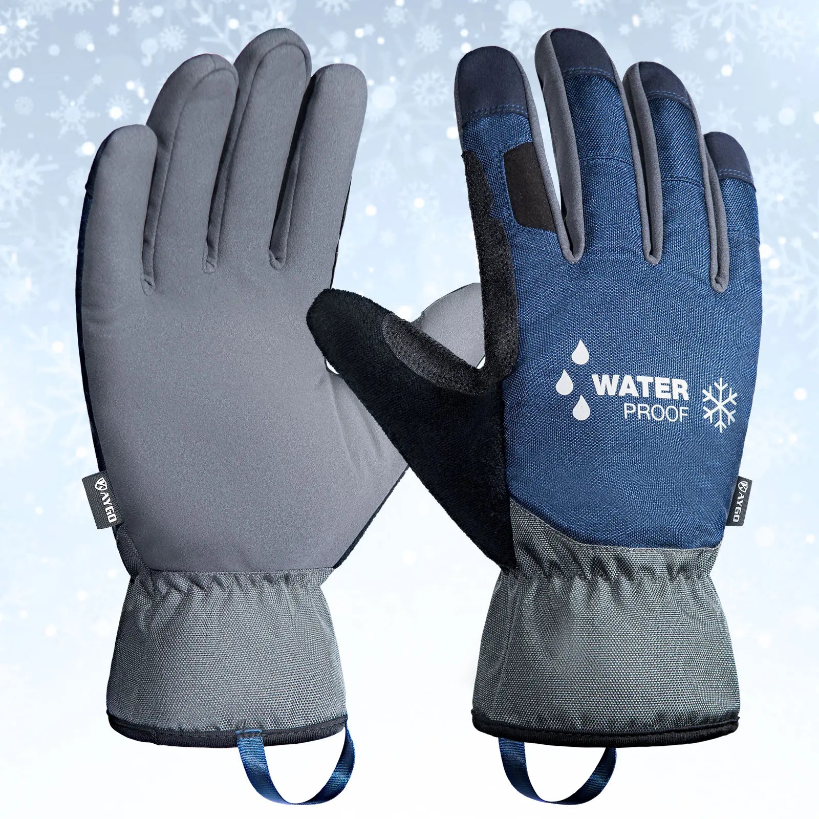 KAYGO KG168W Waterproof Thermal Winter Work Gloves with Fleece Lining and Reinforced Leather Palm