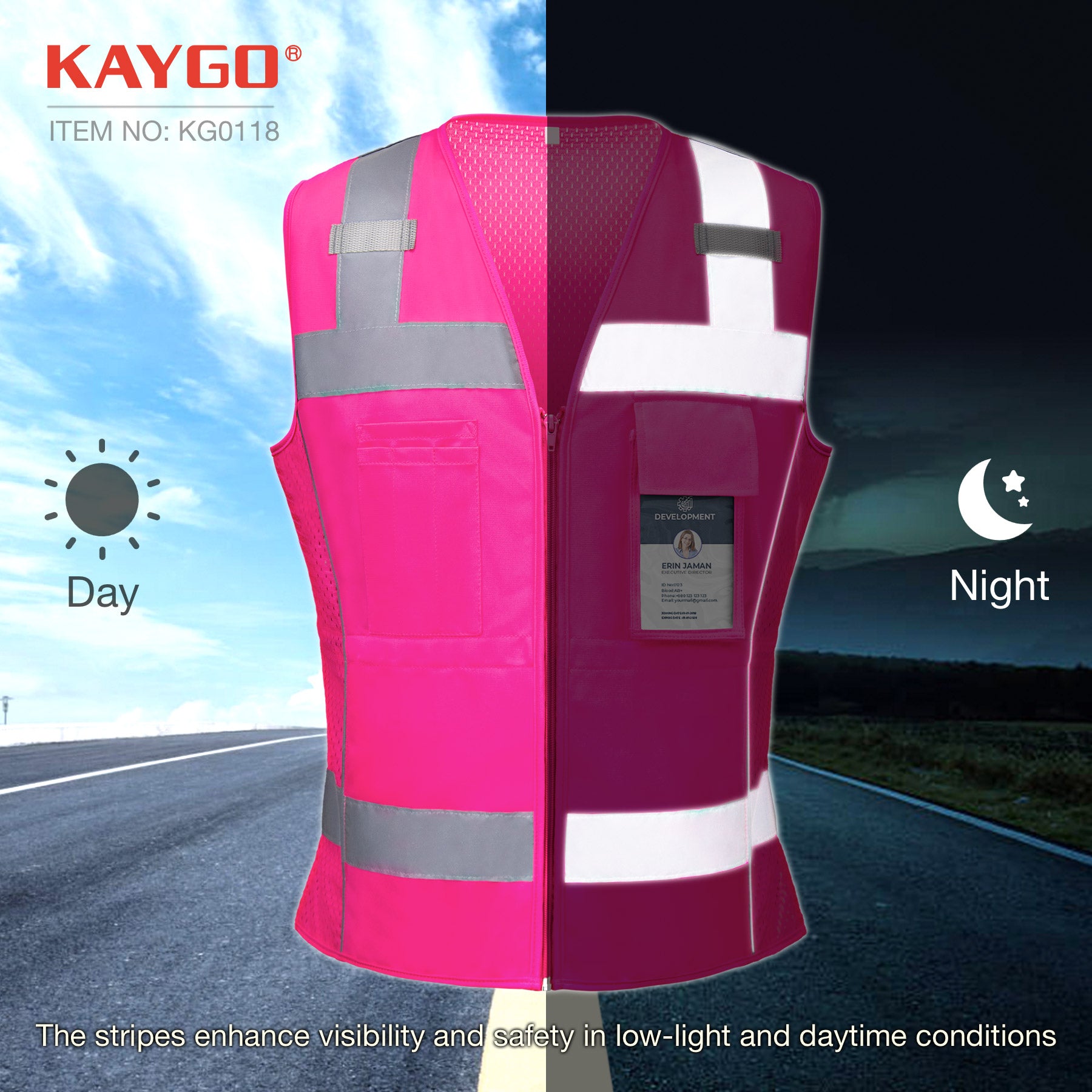 High Visibility Women Safety Vest, 8 Pockets Reflective vest with adjustable waist line,Slim Fit