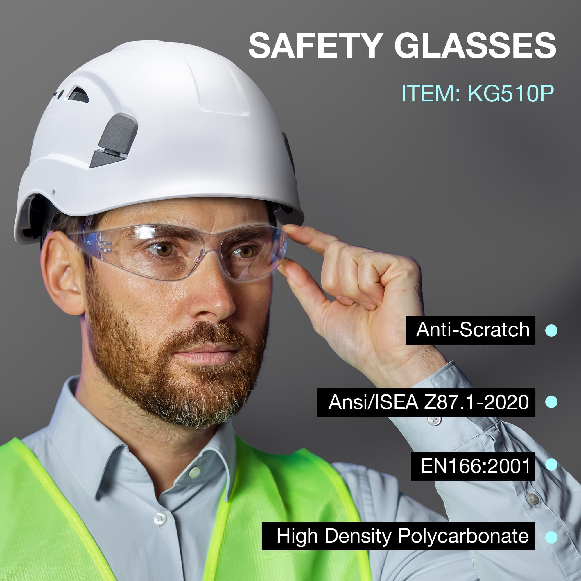KAYGO KG510P Safety Glasses with Clear Polycarbonate Lens, Anti-Scratch Coating, and Lightweight Wraparound Frame