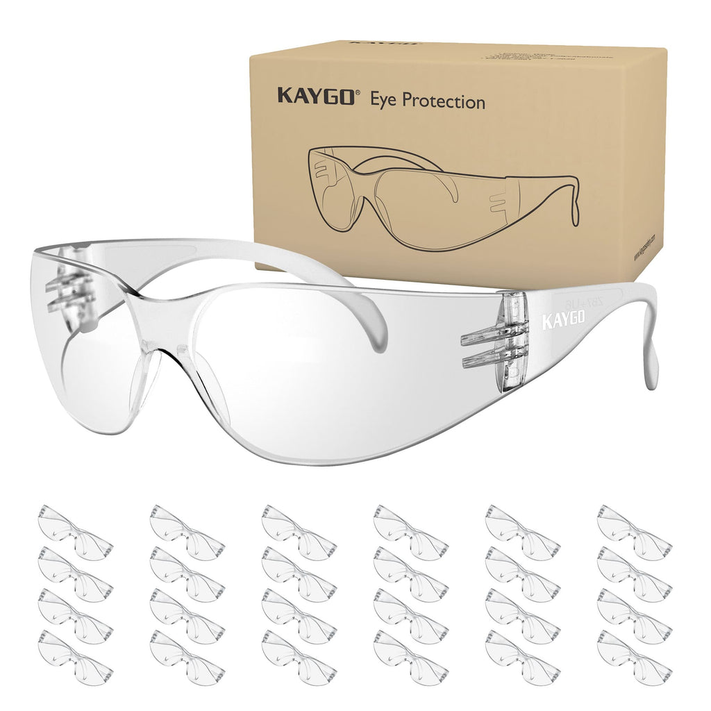 eye safety goggles KAYGO KG510P Safety Glasses – Clear Lens, Wraparound Frame, Anti-Scratch  Coating, 24 Pack Bulk