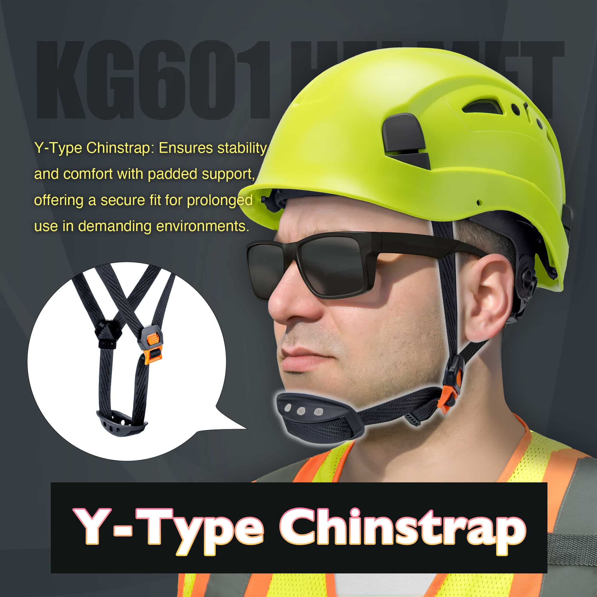 KAYGO KG601 Safety Helmet with Adjustable Fit, Chin Strap, and Vented ABS Shell for Construction and Industrial Use