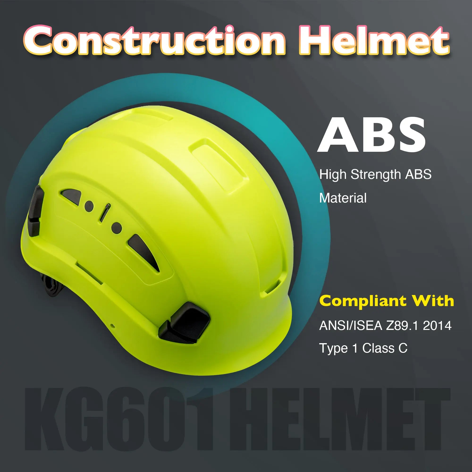 KAYGO KG601 Safety Helmet with Adjustable Fit, Chin Strap, and Vented ABS Shell for Construction and Industrial Use