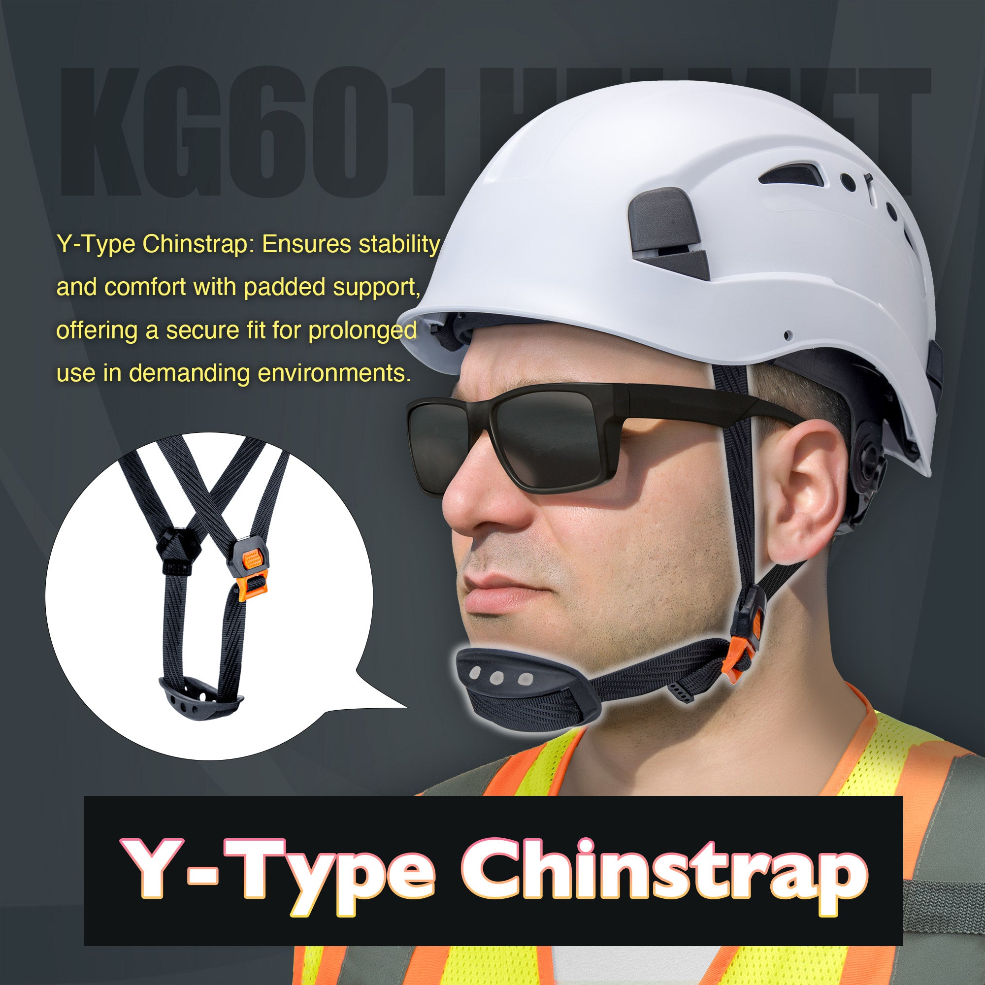 KAYGO KG601 Safety Helmet with Adjustable Fit, Chin Strap, and Vented ABS Shell for Construction and Industrial Use
