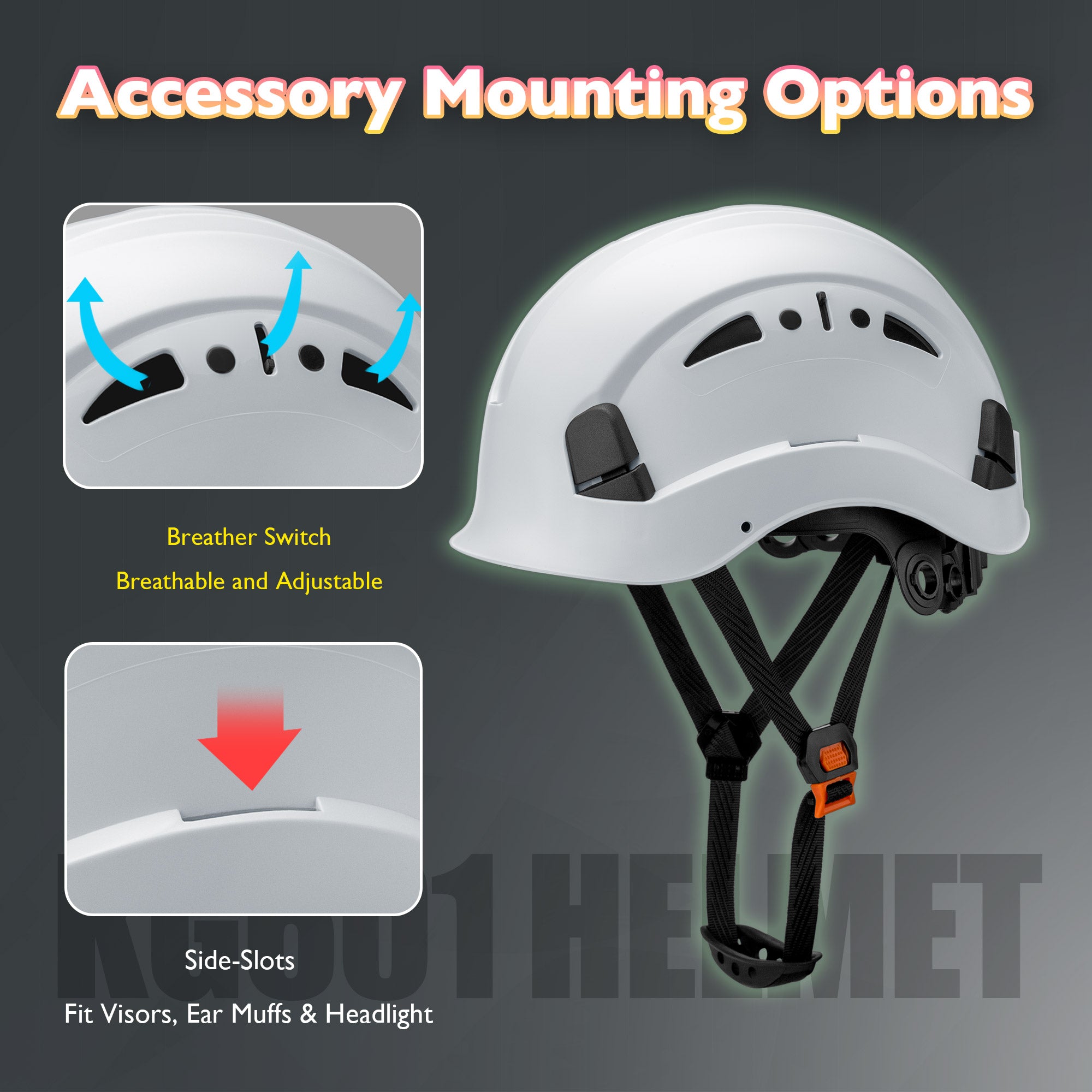 KAYGO KG601 Safety Helmet with Adjustable Fit, Chin Strap, and Vented ABS Shell for Construction and Industrial Use