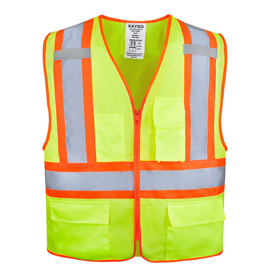 Class 2 Type R Label KAYGO® KG0100 ANSI Type R Class 2 Reflective Vest with Pockets and Zipper