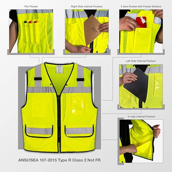 High Visibility Safety Vests with 10 Pockets