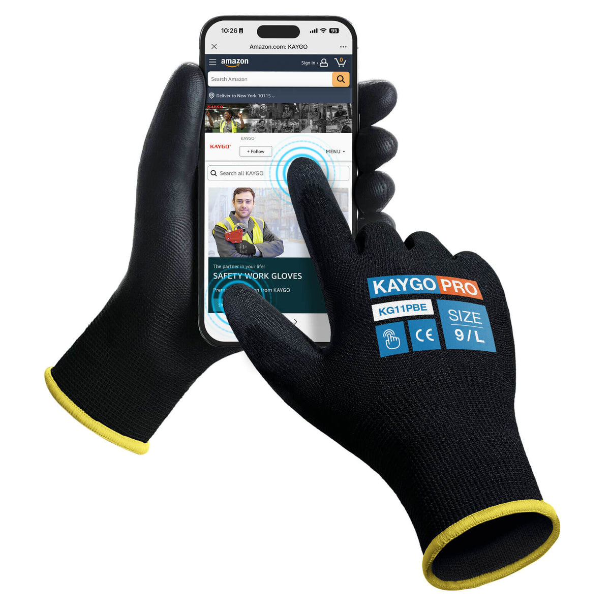 KAYGO Safety Work Gloves Micro-Foam Coated KGE18NE Eco Friendly Glove with Seamless Knit Nylon (Small, Navy Blue)