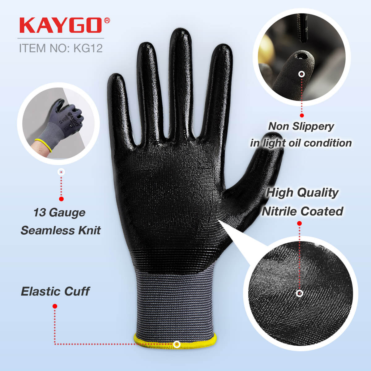 Seamless Knit Polyester Work Gloves with Nitrile Coated on Palm and Fingers