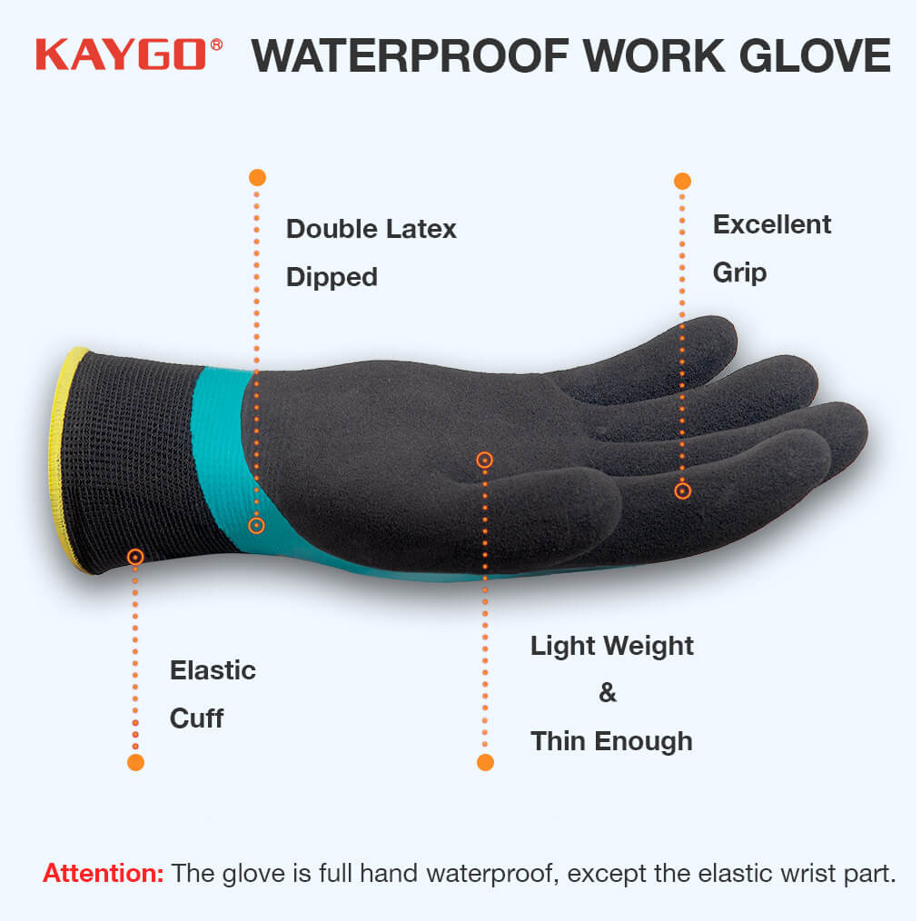 Waterproof Work Gloves with Rubber Coated